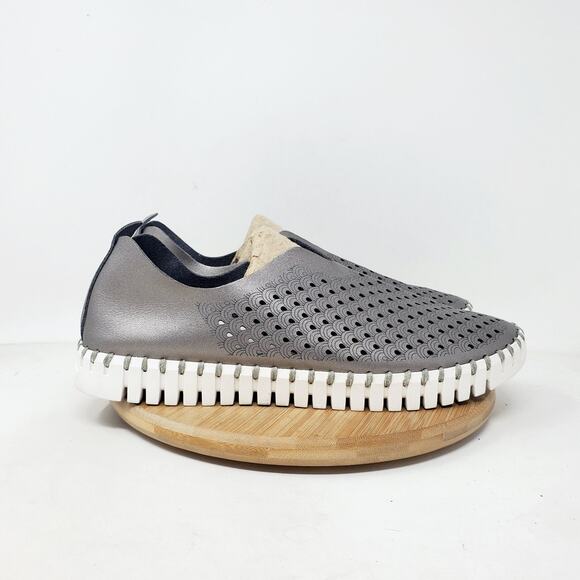 Ilse Jacobsen Tulip Slip On Shoes Women 41 Silver Pewter Metallic Loafer Sneaker - Picture 7 of 12